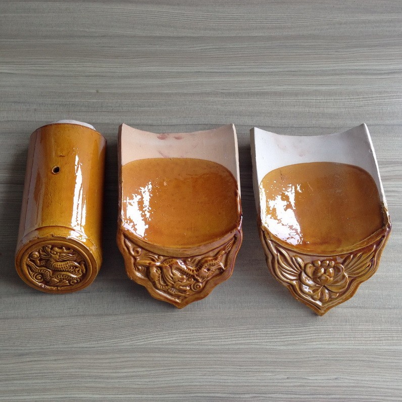 Asian Buddhist Chinese Roof Ornaments Glazed Temples Decoration Golden Yellow