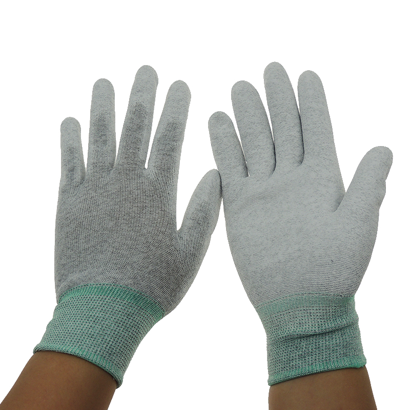 White Cleanroom Antistatic Nylon ESD PU Palm Gloves