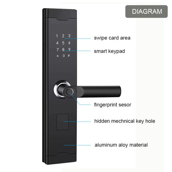 Fingerprint Electronic House Main Door Lock With Fingerprint Passcode