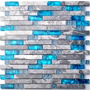 China Sea Blue Grey Marble Glass Kitchen Backsplash Mosaic Tiles For Bathroom Bathtub wholesale
