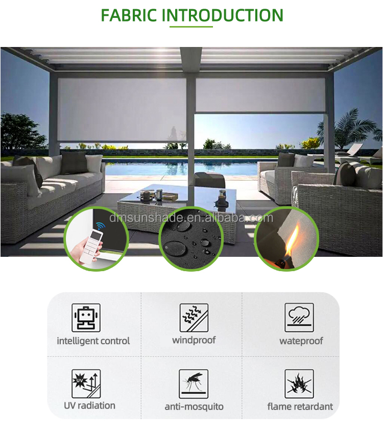 Outdoor Sunshade Motorized Smart Zip Track Blinds / Roller Zip Track Outdoor Roller Blinds