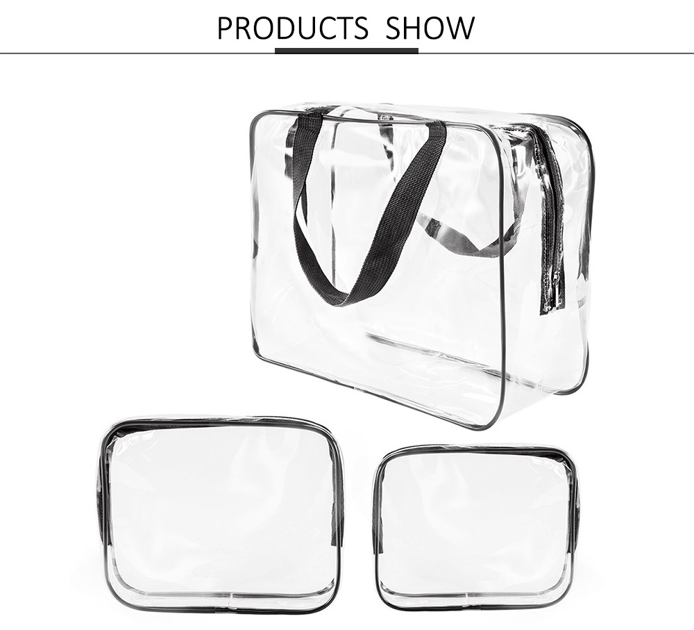 Waterproof Unisex 3pcs Clear Vinyl PVC Makeup Pouch