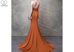 Orange Mermaid Ladies Party Wear Gown Long Tail Blue Beads Hanging Neck