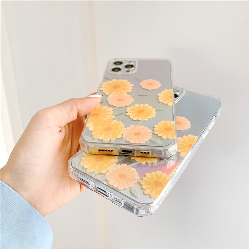 High Clear Designer Cell Phone Cases TPU Daisy Flower Electroplated Paper