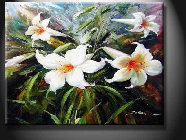 Interior House Landscape Paint Handmade Oil Painting, Wall Picture with Flower