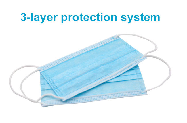 Blue Color 3 Ply Face Mask Non Woven Anti Virus Breathable Fliud Resistant