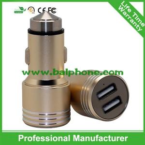 China Newest dual usb car charger with life hammer, dual usb aluminum car charger wholesale