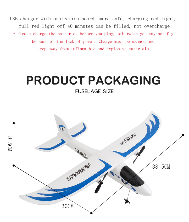 Power Source Electric 2.4GHz 2CH RC Foam Ultralight Flying Glider Airplane Plane Model Toy Fx802 Epp Eagle RC Glider