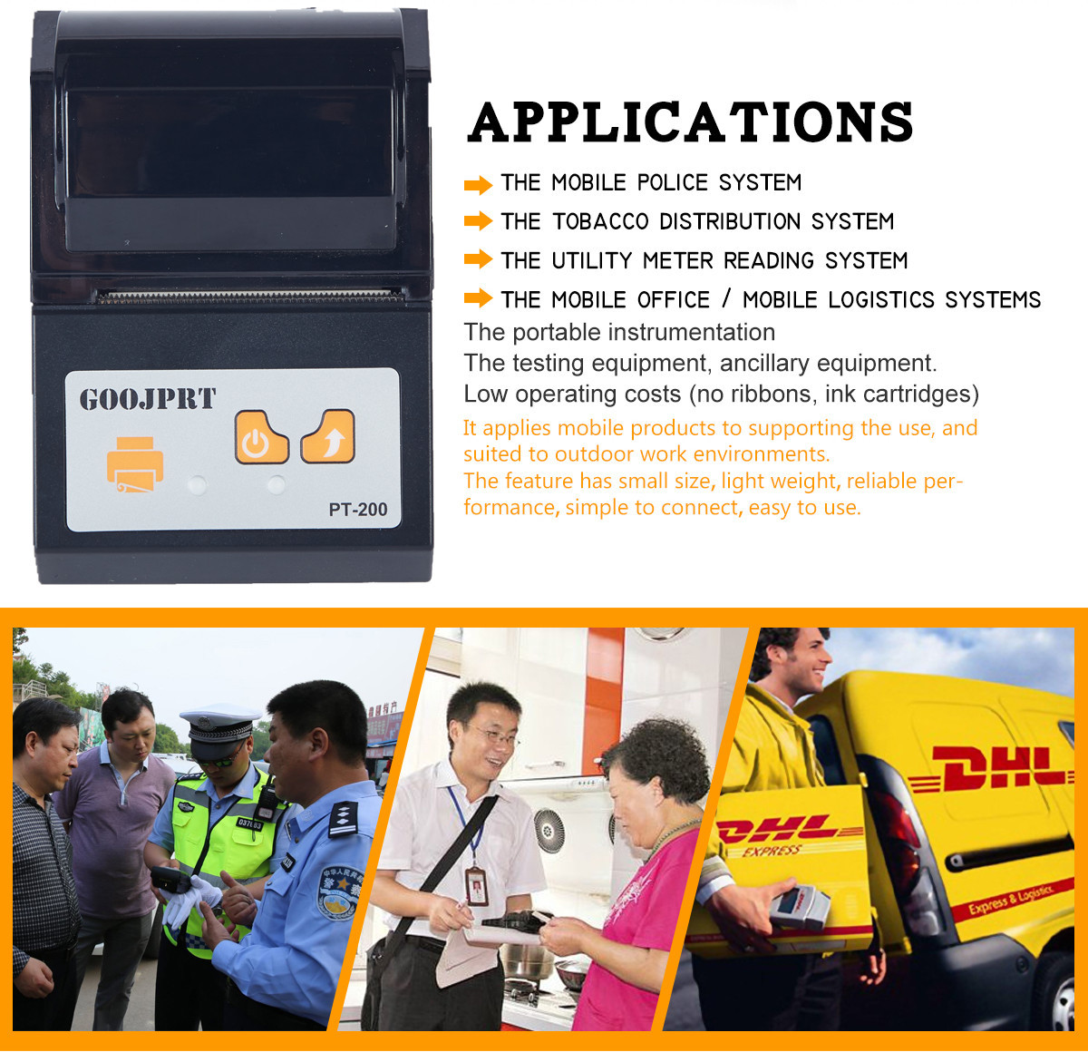Ticket Printing Mini Bluetooth Printer 8dot/mm Resolution Rechargeable Device