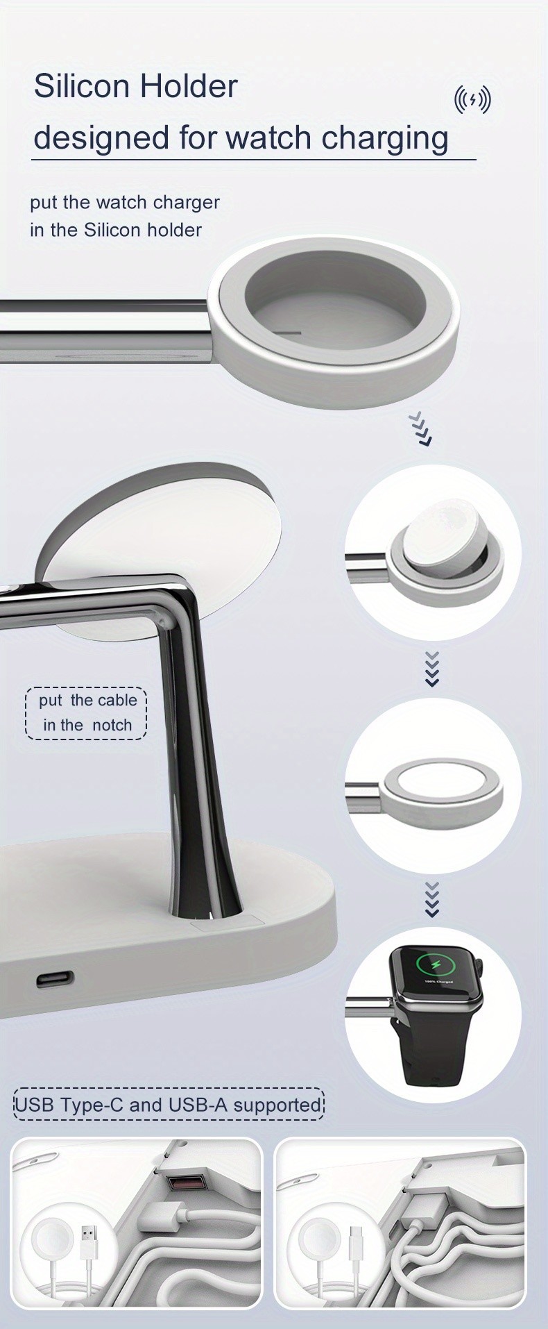 4-in-1 Magnetic Wireless Charging Stand Night Light Included Charging Distance 5mm