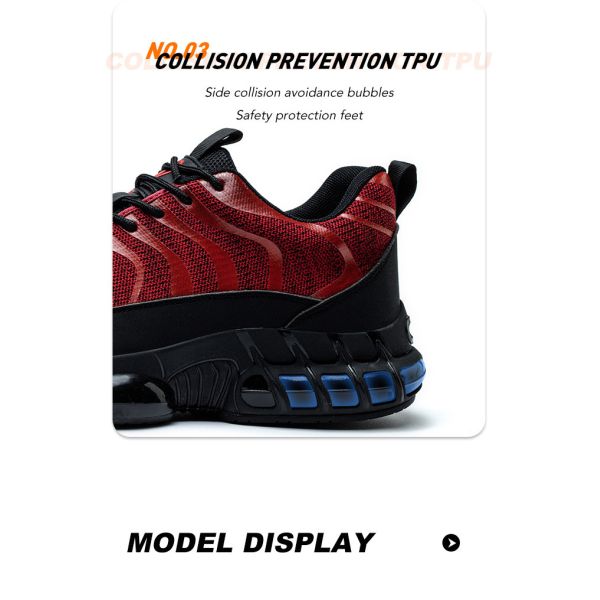 Flyknit Kevlar Air-cushioned Sole Safety Shoes For Industrial Workers In Orange Red Black