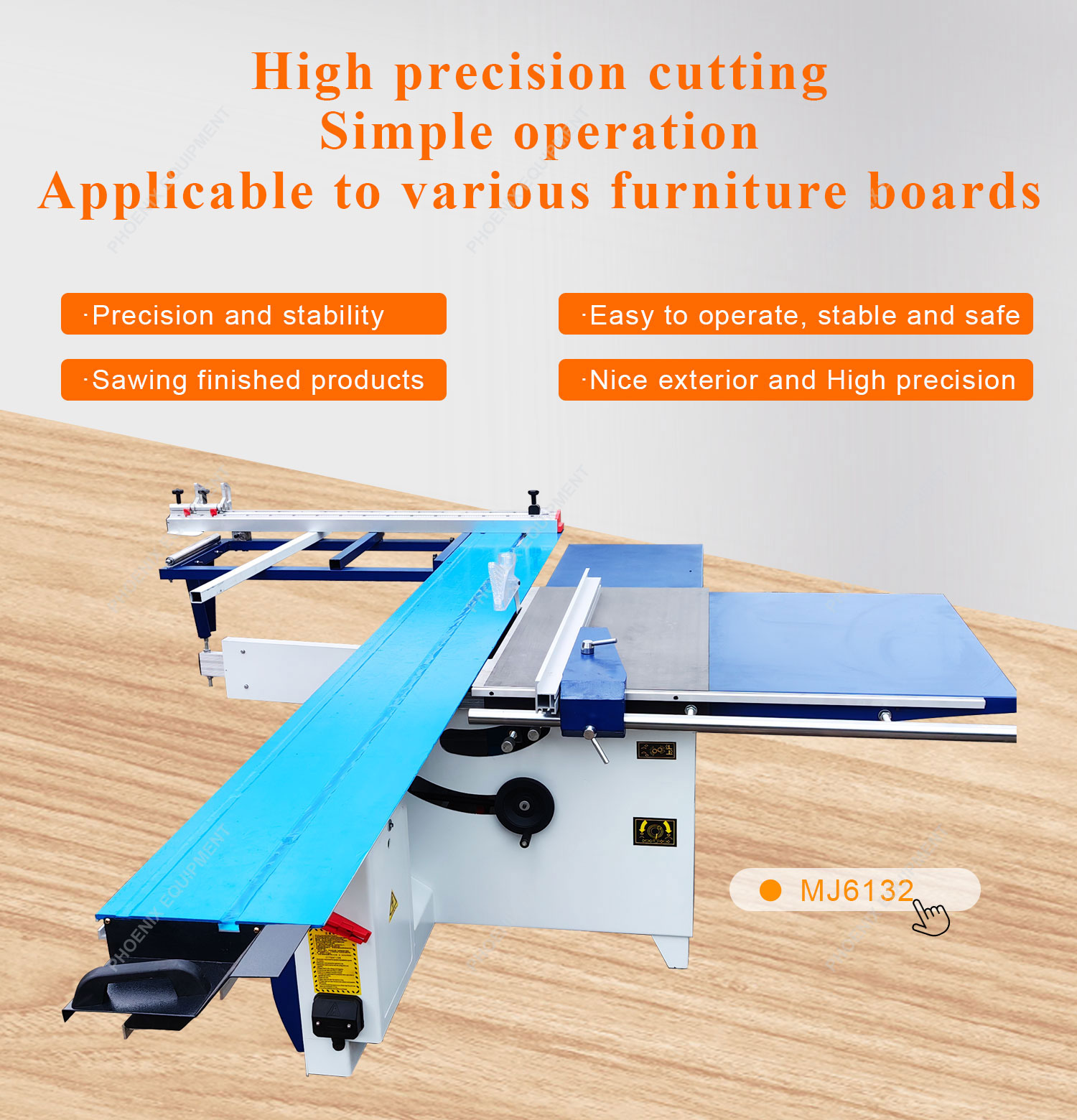 Max.Cutting Height at 45° of 65mm Woodworking Table with Automatic Sliding Panel Saw