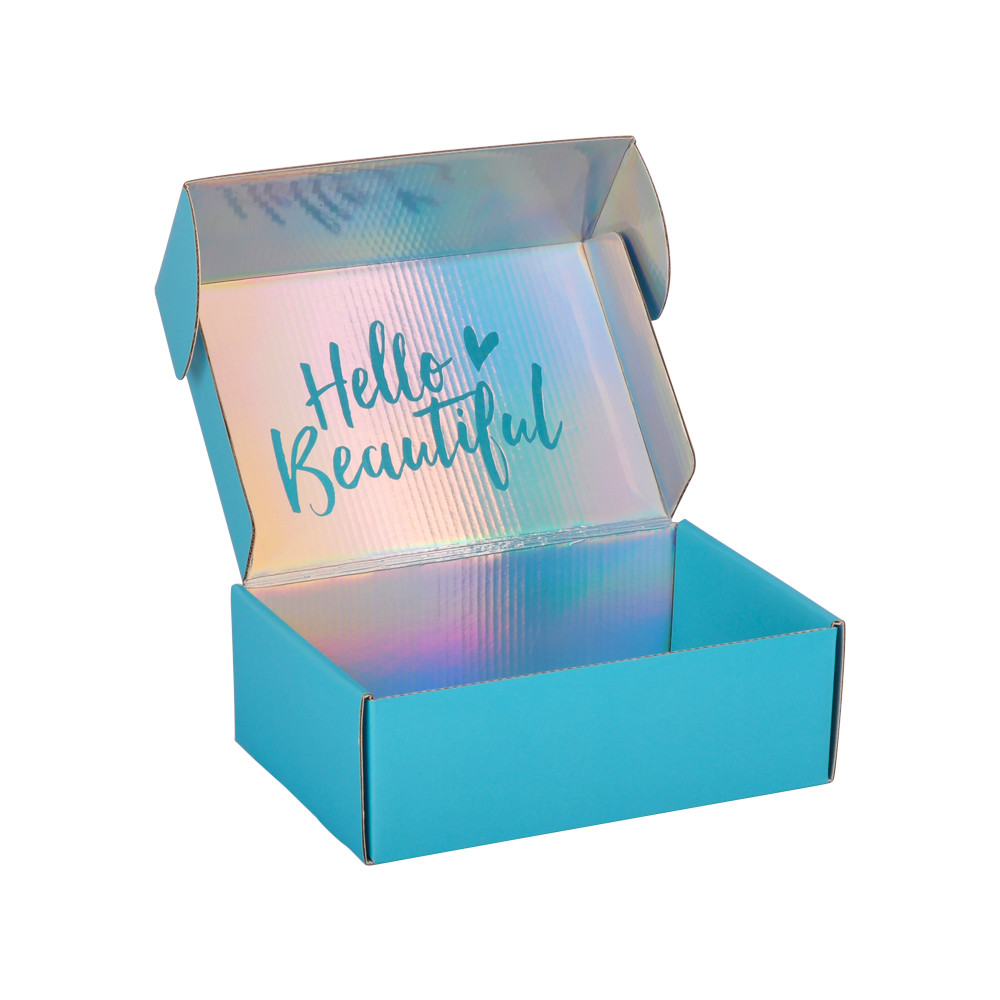Blue Hologram Corrugated Paper Box Packaging Clothing Shipping
