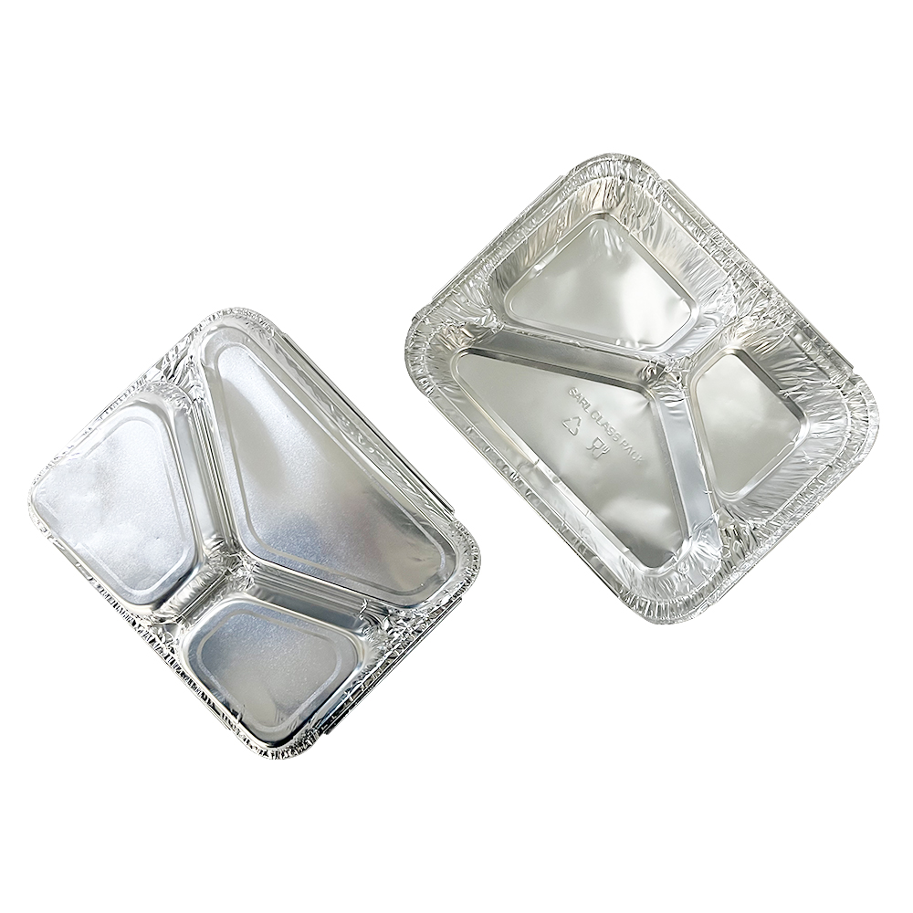 Aluminum To Go Packaging Lunch Box with Customized Disposable 3 Compartment Container