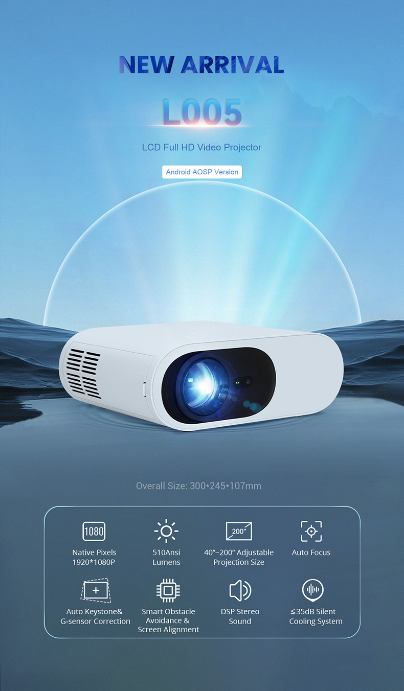 Home Theater Portable Laser Projector TV HD 1080P 510ANSI Auto Focus Auto Keystone