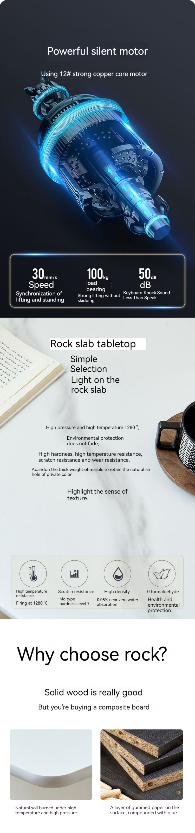 Metal Standing Game Computer Desk with Customizable Rock Plate and Electric Lift