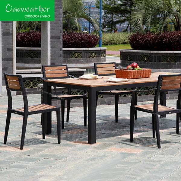 Outdoor Furniture Modern Teak Wood Dining Table And Chair Set Aluminum Patio