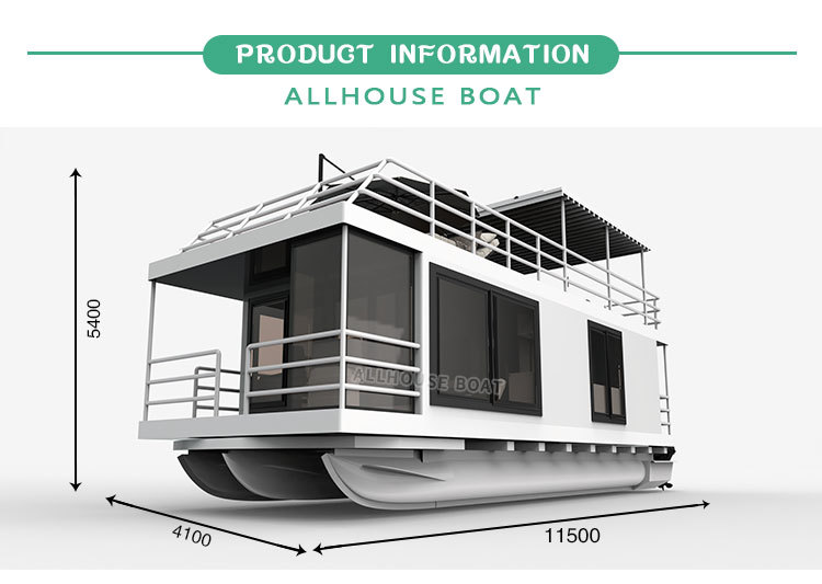 11.5m Aluminum Floating Boat Hotel Double Decker With Living Room