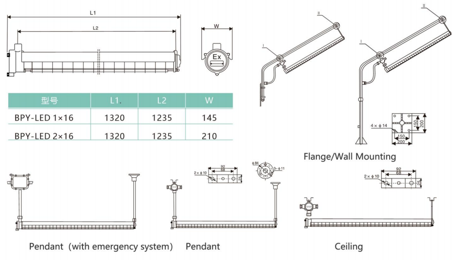 Explosion Proof LED Lighting Petrochemical plant used ATEX EAC 50000hr Lifespan 54W celing flange pendant