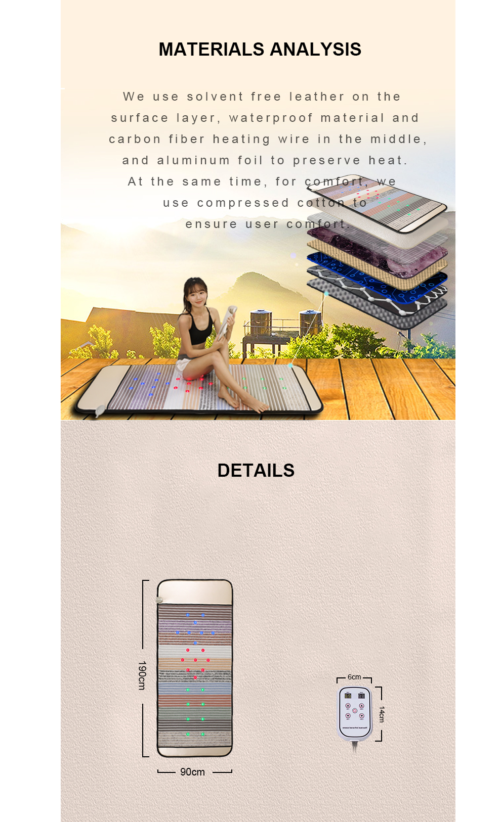 Crystal Amethyst Pemf Infrared Mat Thermal Red Light Heating Pad With Jade Stones