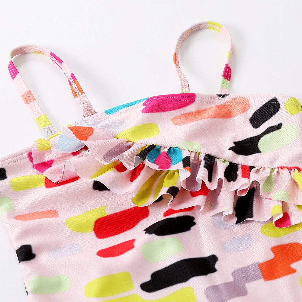Girl's Dot print fold front of the chest one piece swimwear
