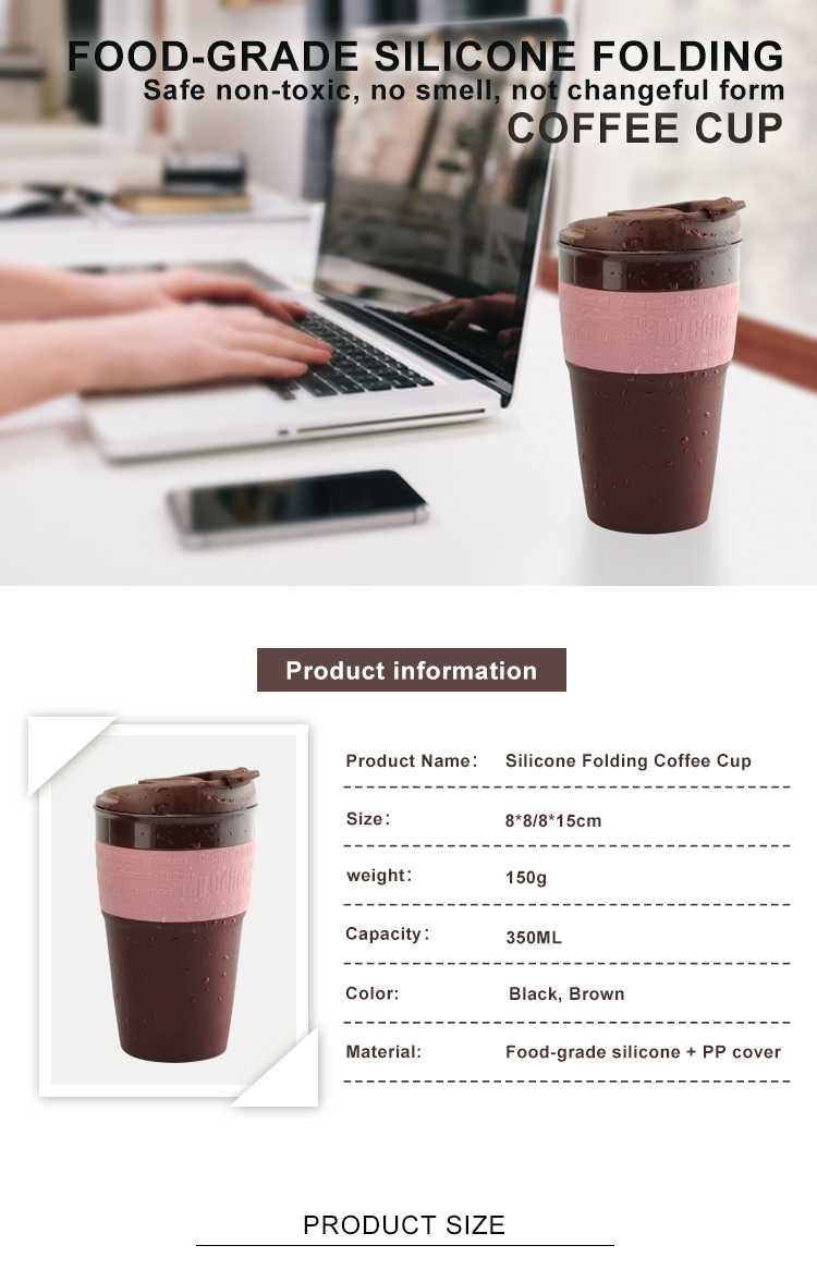 350ml Heat Resistant Silicone Foldable Coffee Cups With Lid