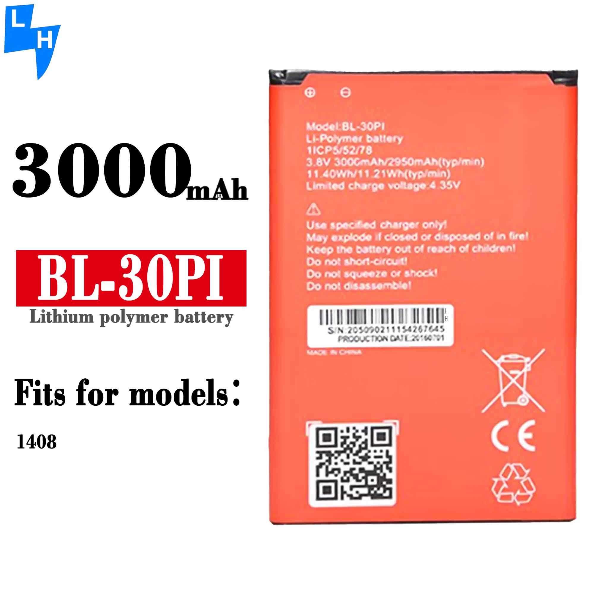 BL-30PI 3000mAh OEM Li-ion Mobile Phone Battery for Itel 1408 Batteira
