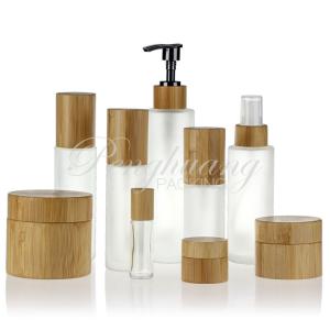 China 50g Face Cream Recycled Cosmetic Glass Jar With Bamboo Cap wholesale