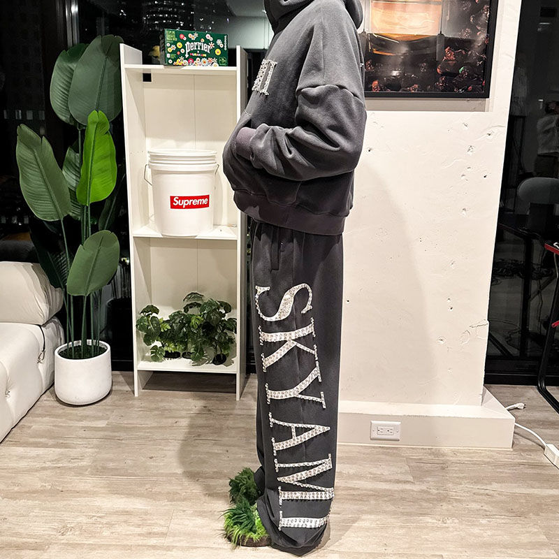 Custom Sweat Suit Rhinestone Tracksuit Zip up Hoodies Streetwear Baggy Stacked Flared Sweatpants Hoodie and Sweatpants Set Men