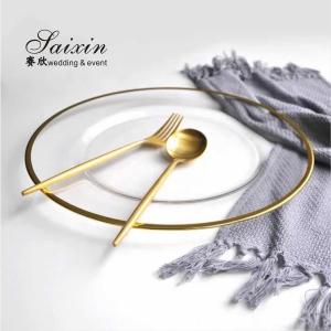 China Transparent Gold Beaded Rim Charger Plate Round Flat Glass wholesale