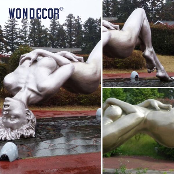 Outdoor Park Large Cast Stainless Steel Sculpture Metal Reclining Naked Beauty