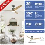 52 Inch Bldc Remote LED Ceiling Fan 3 Natural Solid Wood Blades