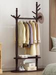 2 Tier Heavy Duty Modern Dress Hanger Stand Pine Wood Freestanding Clothes Rack