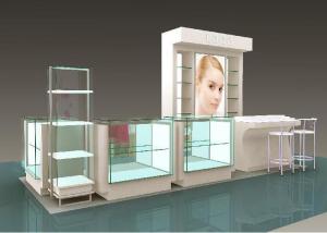 China Flooring Type Beauty Product Display Stand Cosmetic Display Showcase With Glass Shelf wholesale