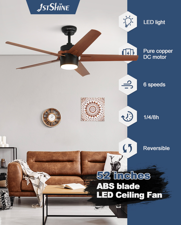 10-Year Motor 52-Inch 5-Blade LED Ceiling Fan with 3 Color Lighting and ABS Blades