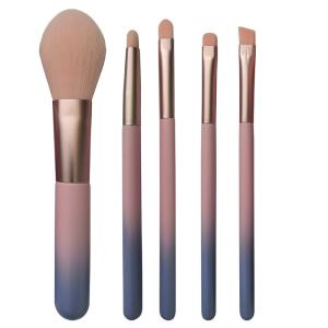 China 5PCS Pink Mini Travel Makeup Brush Set Synthetic Bristle Portable Wooden Handle wholesale