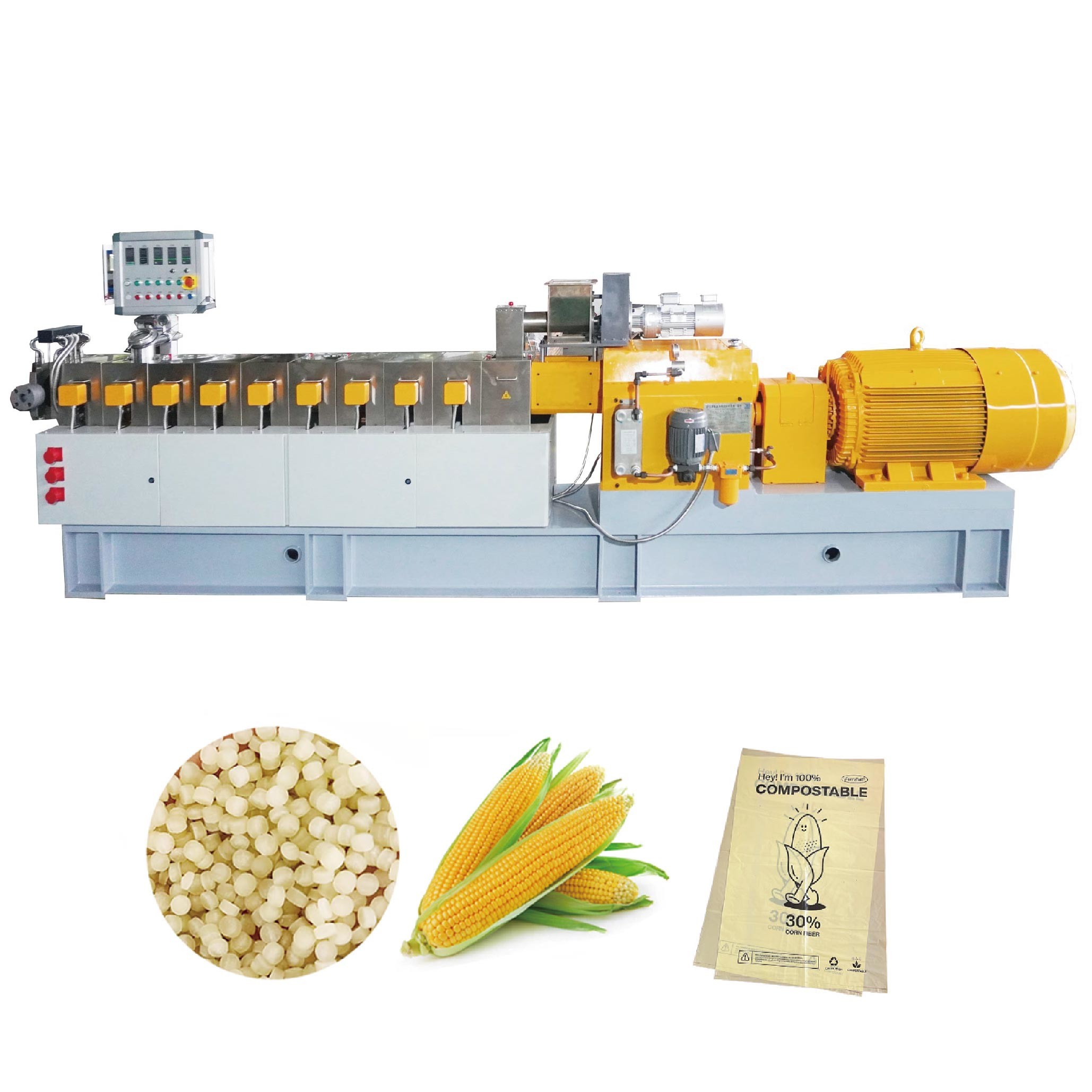 Biodegradable Granulator Customizable Size PLA+Corn PBS PBAT Starch Production Line