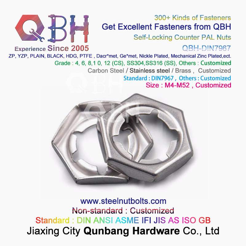 QBH DIN 7967 M4 To M52 Black 6 Locking Teeth Carbon Steel / Stainless Steel Self Lock Counter Nuts / Pallnut
