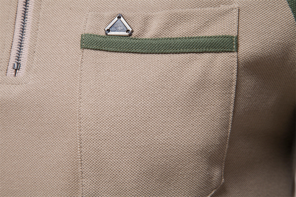 Spring Summer Men's Custom Polo Shirt with Two-Color Splicing and Zipper Front Design
