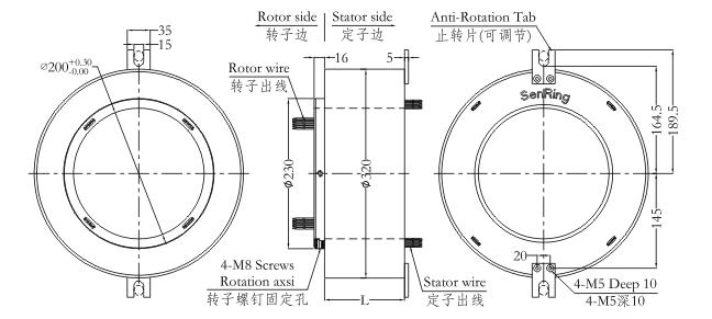 h200320 series H200320 Series Through Bore Slip Ring slip ring Drawing 