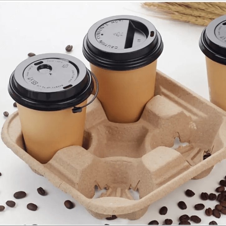 Biodegradable Disposable 4 Cup Drink Carrier With Secure Holding