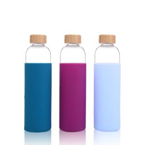 China 500ml Size Customized Logo Glass Sports Water Bottle BPA Free Bamboo Lid wholesale