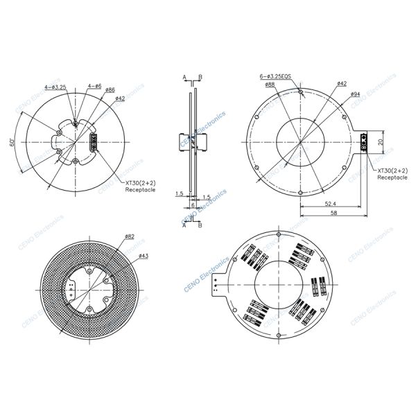 PCB-style Pancake Slip Ring with electric power and CAN signal for robot arms