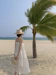 Cotton Square Collar Women's Beachwear Dresses , Backless White Loose Beach