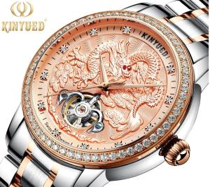 China Automatic Movement Stainless Steel Wristwatch Drogon Embossed Dial wholesale