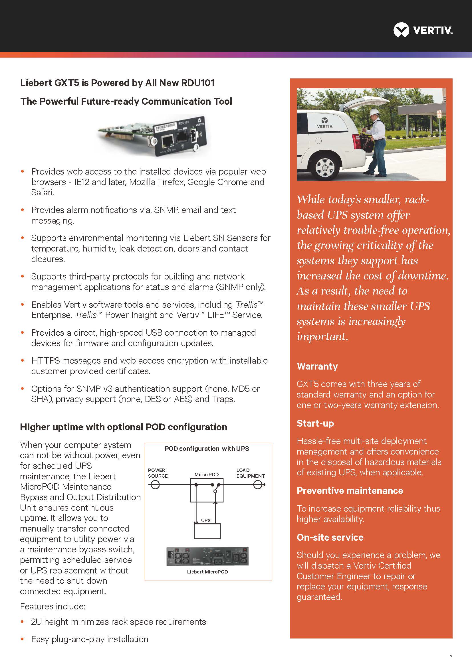 Vertiv GXT5 Tower/Rack-mounted 750W 1000W 1500W 2000W 3000W Online UPS for Telecommunications