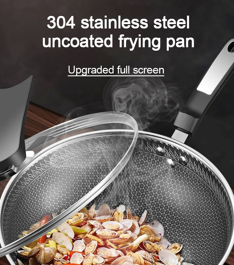 Hot Selling Kitchen 304 Stainless Steel Fry Pan Induction Bottom Honeycomb Non Stick Cooking Pan with Bakelite Handle
