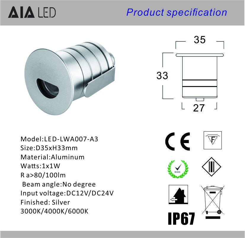 1X3W IP67 waterproof LED underground lamp/LED Step light/Outdoor led stair lamp