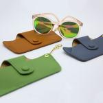 Travelling Textured Metal Chain Buckle PU Leather Sunglasses Case Multicolor