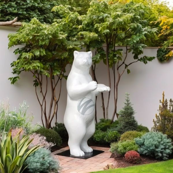 Large White Standing Bear Sculpture (2M Height) - Durable FRP Outdoor Decorative Art